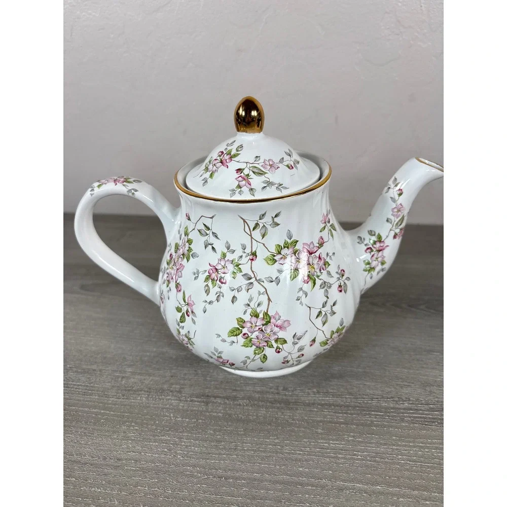 Vintage Arthur Wood & Son Swirl Effect England Teapot Pink Floral Gold Trim 6643
